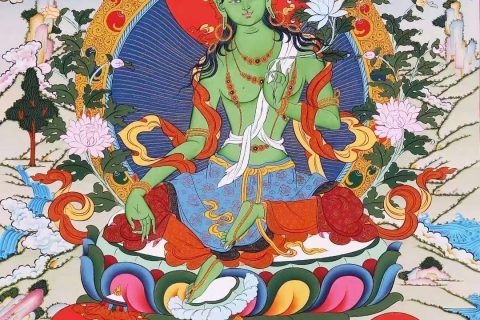 编号138-163276：彩绘唐卡-绿度母（75*50CM左右）