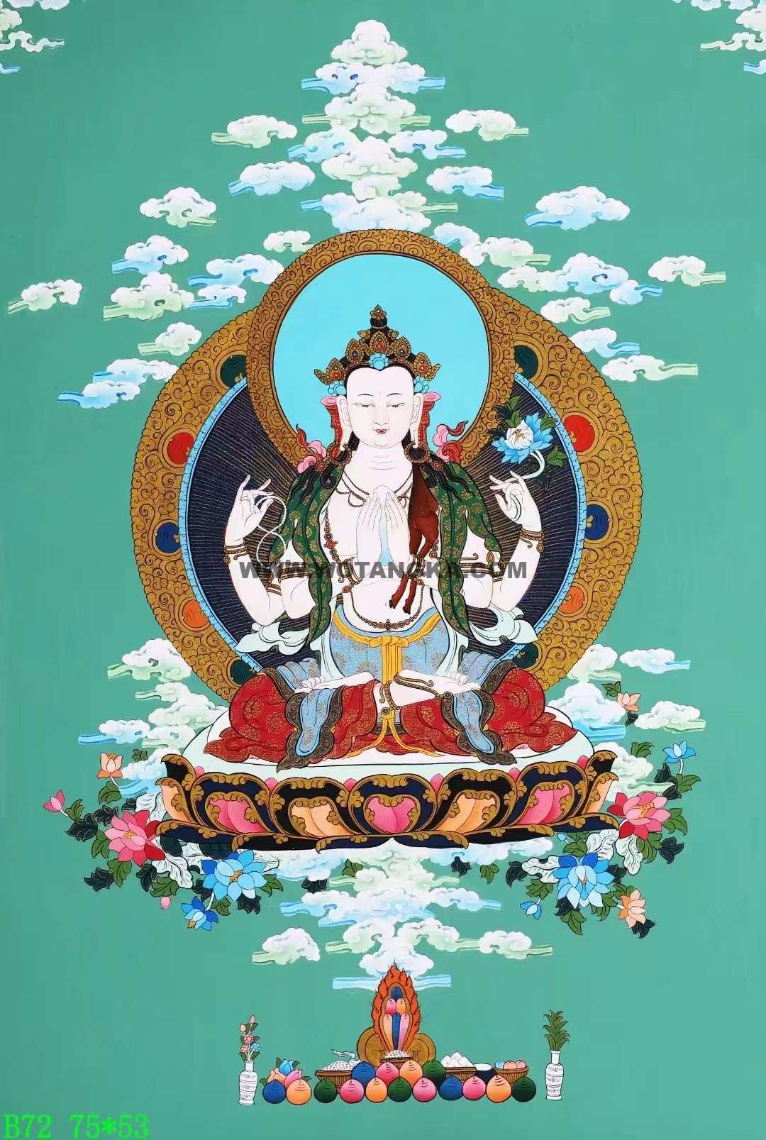 编号138-204375：彩绘唐卡-四臂观音（75*53CM左右）