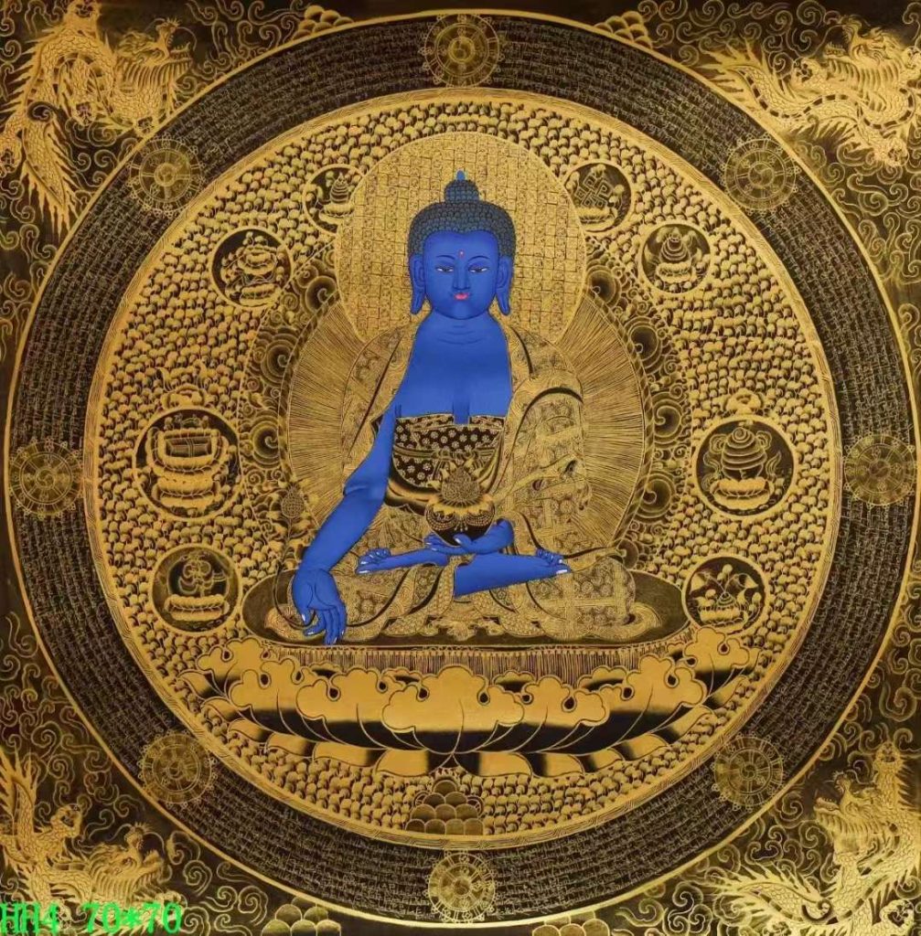 编号138-240033：黑金唐卡-药师佛坛城（70*70CM左右）
