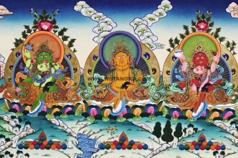 编号138-324389：彩绘唐卡-五方财神（61*152CM左右）