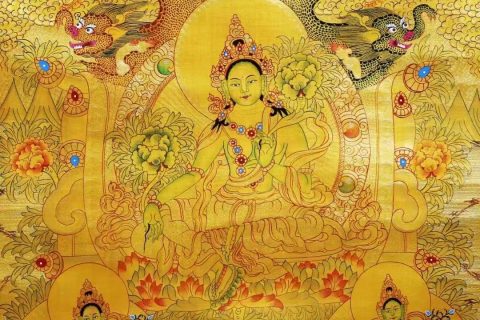 编号138-350832：黄金唐卡-绿度母（76*50CM左右）