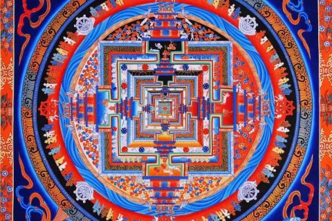 编号138-402072：彩绘唐卡-时轮金刚坛城（50*50CM左右）