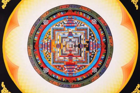 编号138-428570：彩绘唐卡-时轮金刚坛城（50*50CM左右）