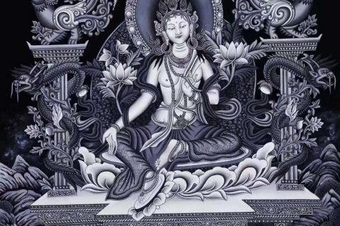 编号138-502995：彩绘唐卡-绿度母（62*45CM左右）