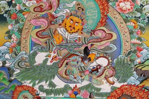 编号138-580092：彩绘唐卡-财宝天王·五方财神（80*60CM左右）