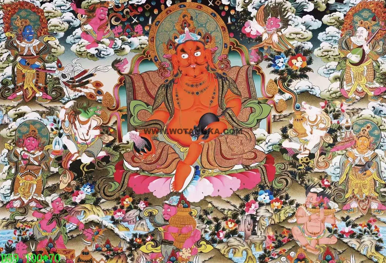 编号138-594563：彩绘唐卡-黄财神·四大天王（70*100CM左右）