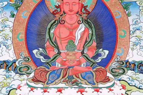 编号138-605070：彩绘唐卡-长寿佛（69*50CM左右）