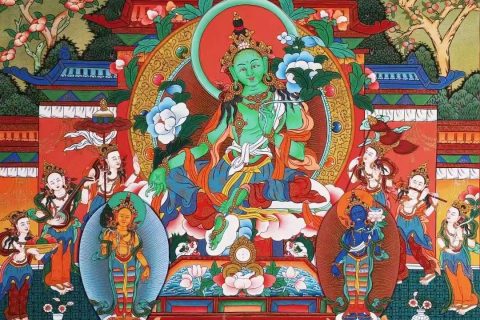 编号138-628447：彩绘唐卡-绿度母（76*54CM左右）