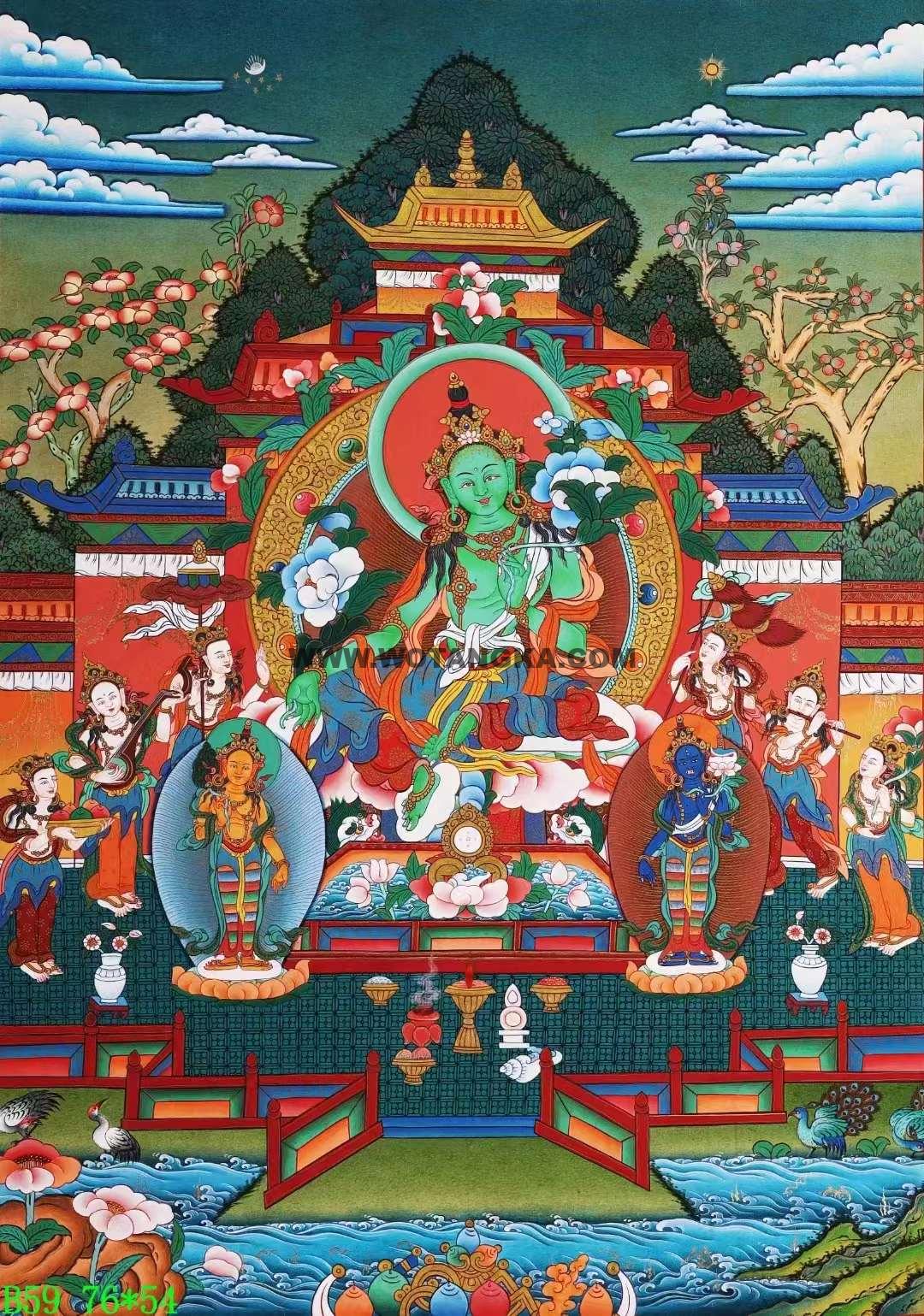 编号138-628447：彩绘唐卡-绿度母（76*54CM左右）