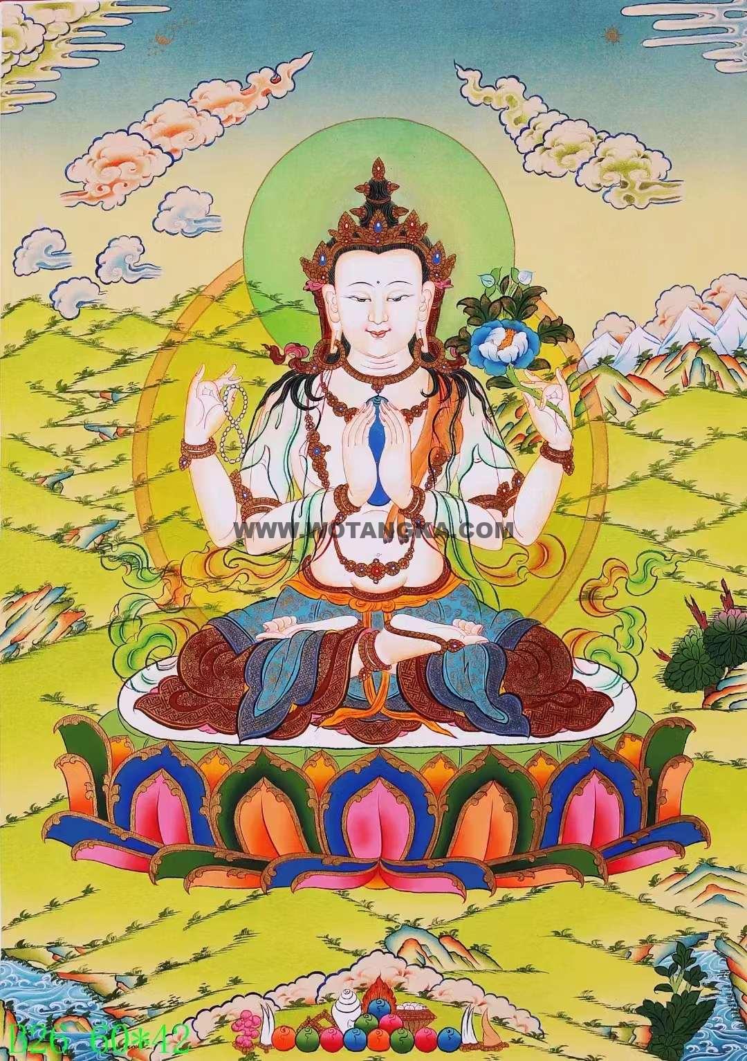 编号138-714918：彩绘唐卡-四臂观音（60*42CM左右）