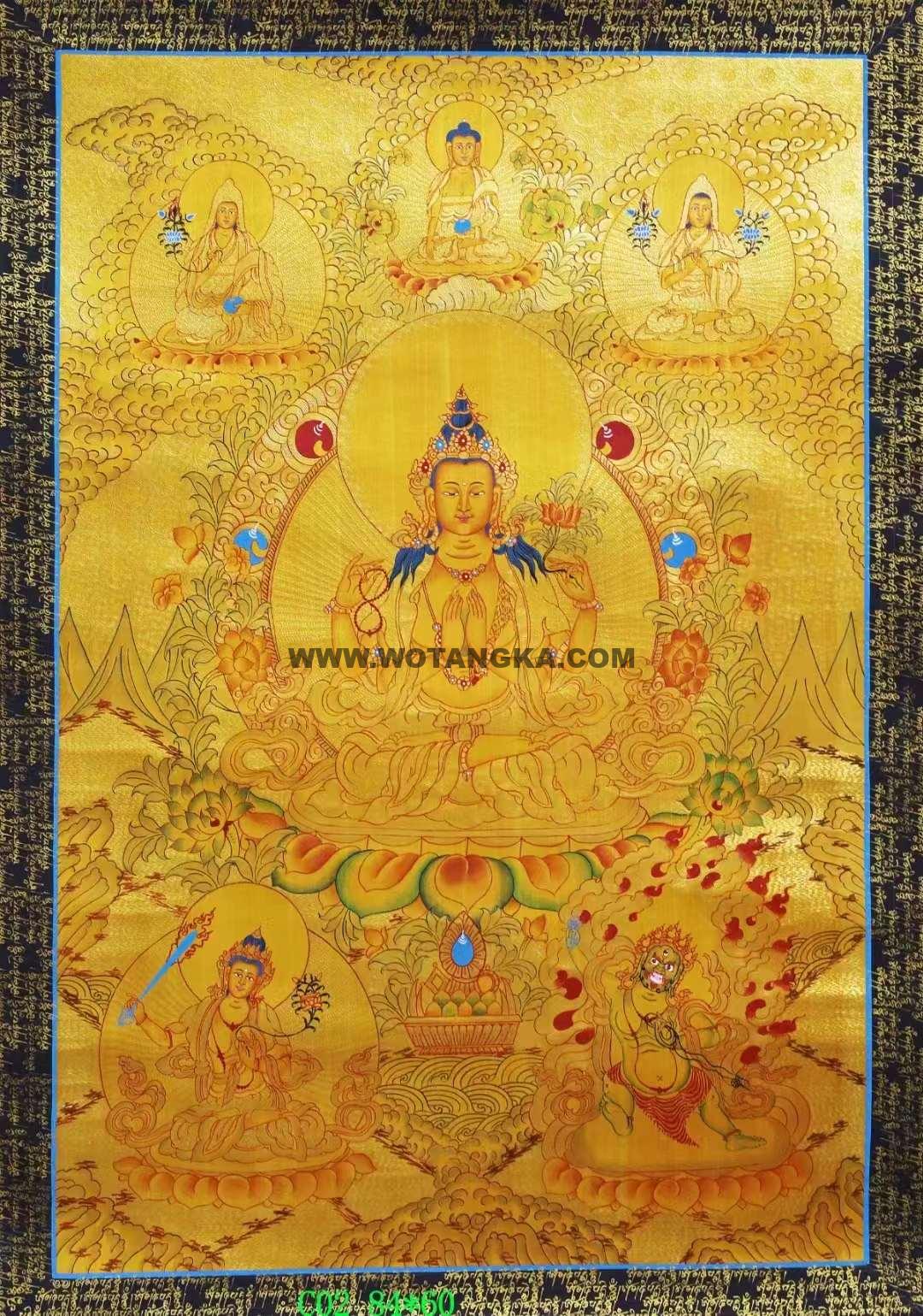 编号138-759003：黄金唐卡-四臂观音·三怙主（84*60CM左右）