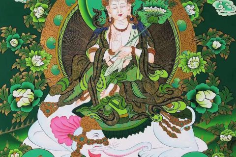 编号138-823539：绿金唐卡-普贤菩萨（90*65CM左右）