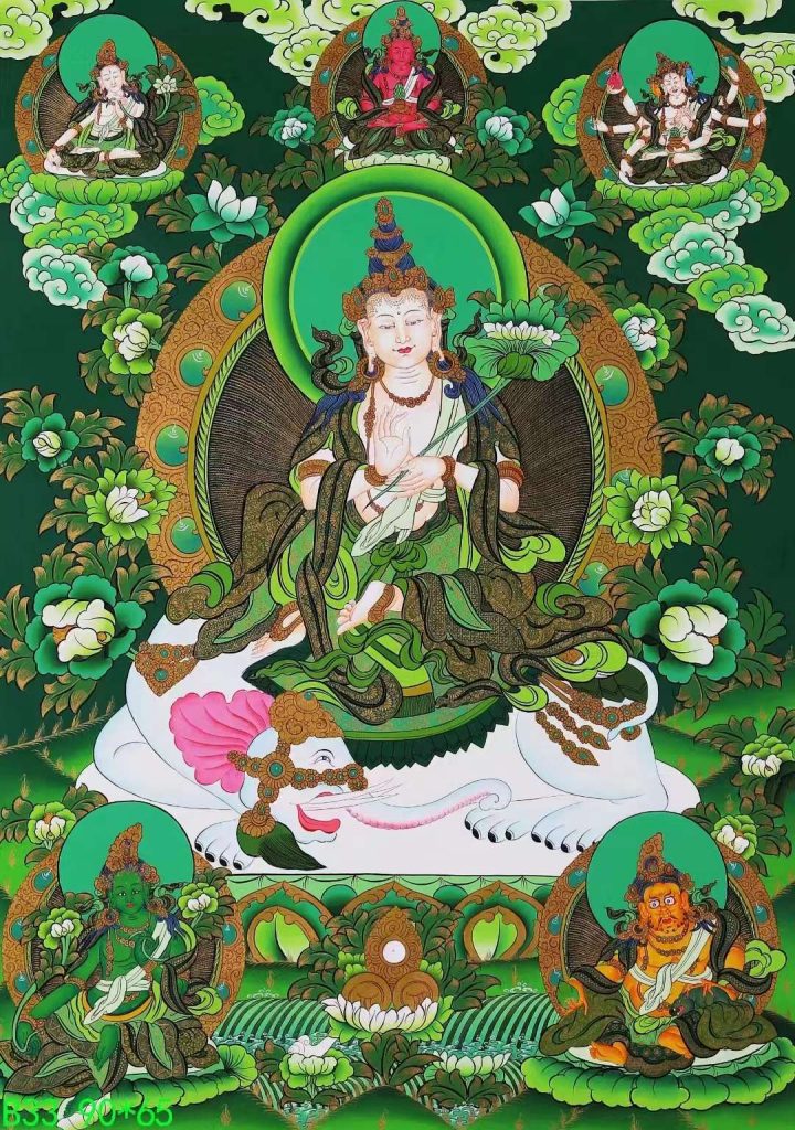 编号138-823539：绿金唐卡-普贤菩萨（90*65CM左右）