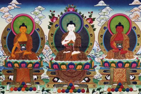 编号138-875876：彩绘唐卡-五方佛（152*61CM左右）