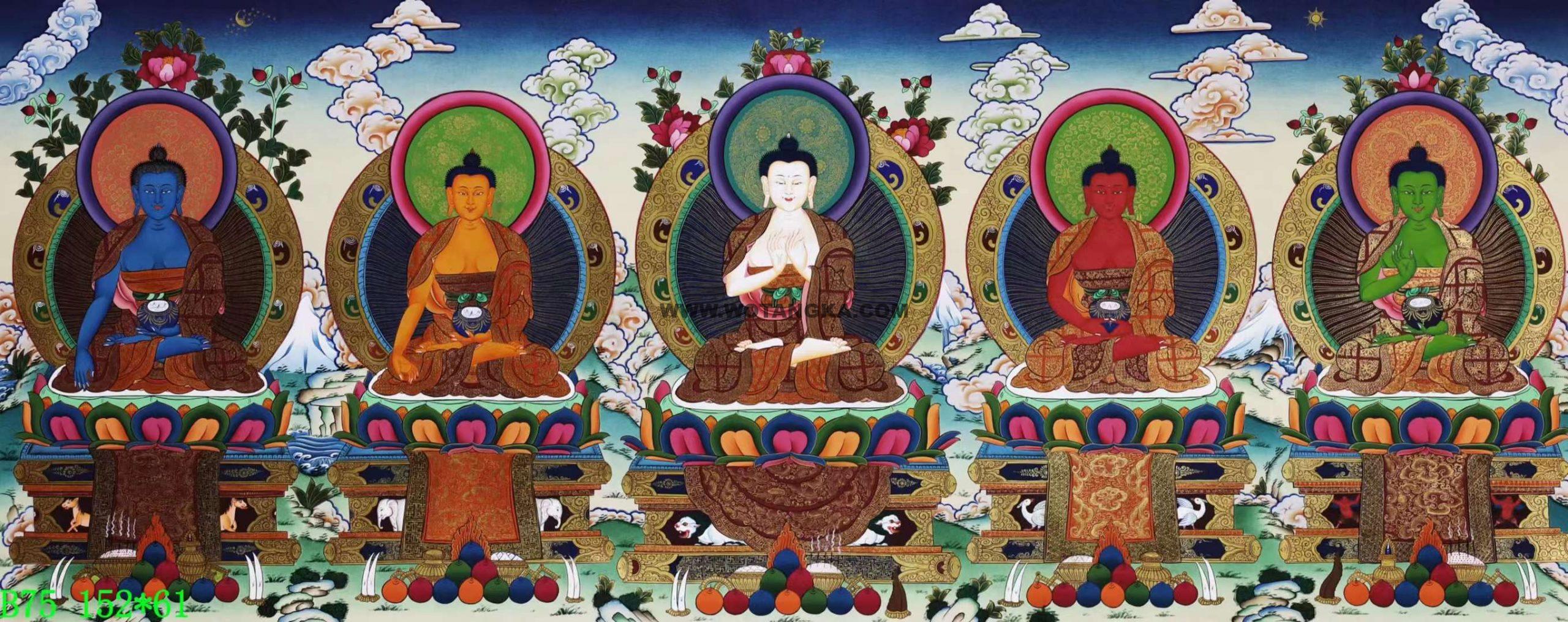编号138-875876：彩绘唐卡-五方佛（152*61CM左右）