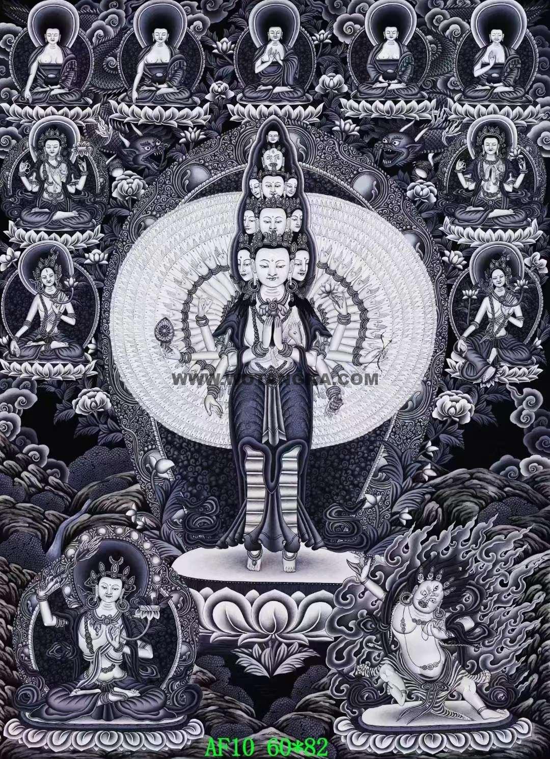 编号138-934711：彩绘唐卡-千手观音·三怙主（82*60CM左右）