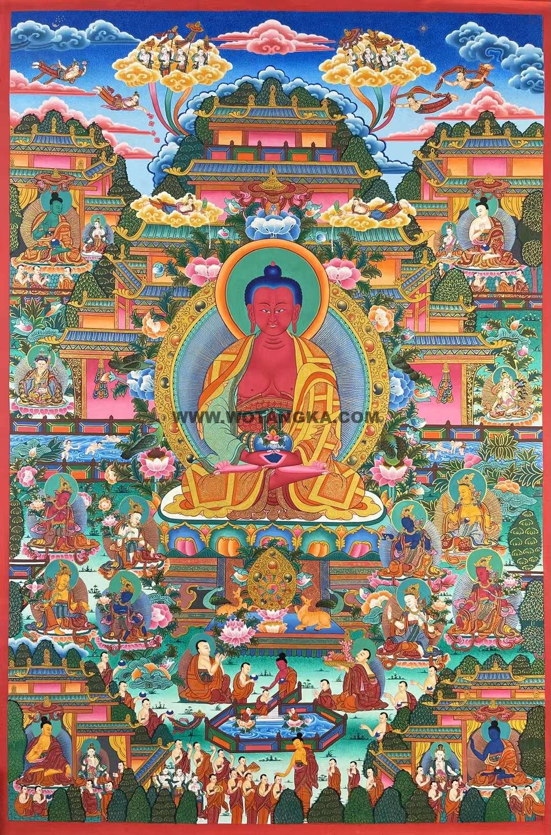 编号157-218615:彩绘唐卡-阿弥陀佛·极乐世界(75*50CM左右)