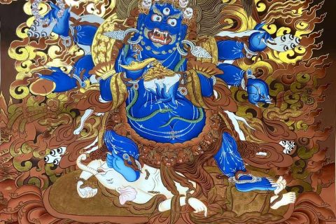 编号157-561983：红金唐卡-六臂玛哈嘎拉（75*55CM左右）
