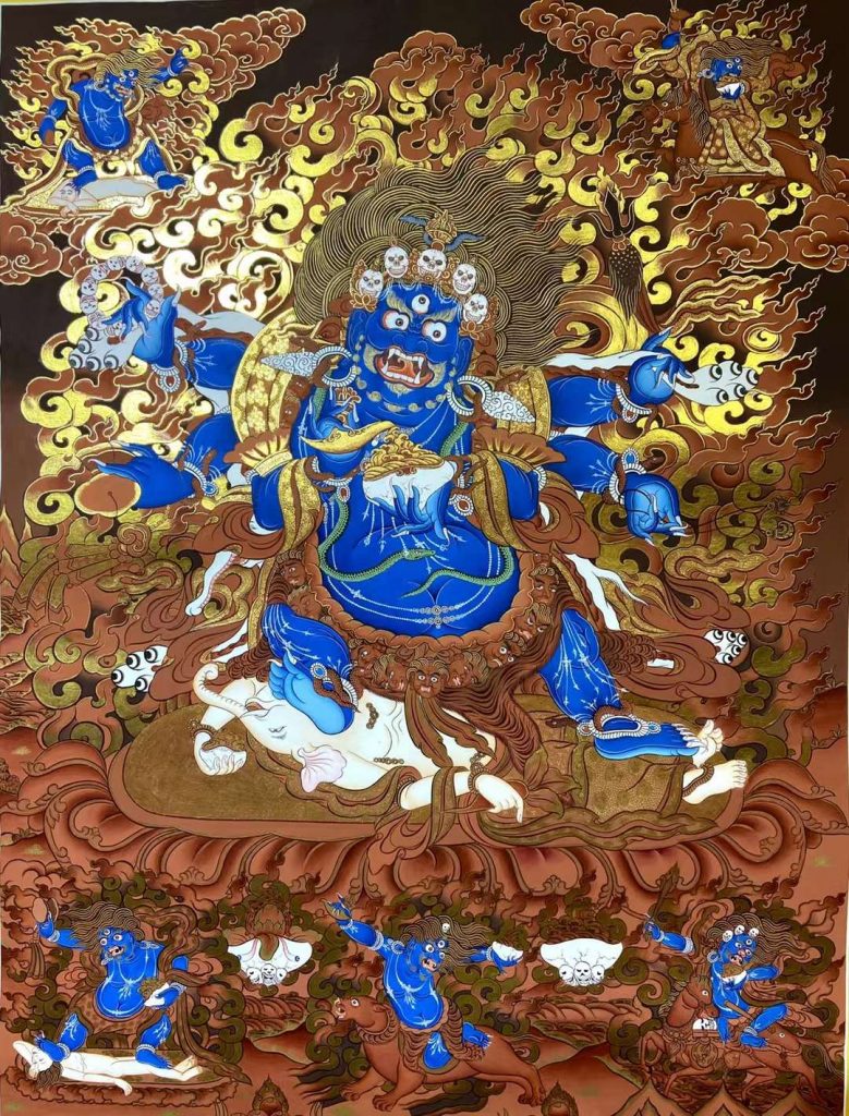 编号157-561983：红金唐卡-六臂玛哈嘎拉（75*55CM左右）