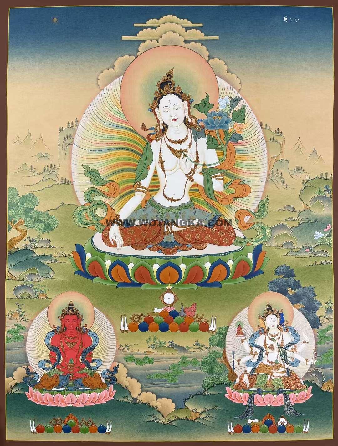 编号157-890486：嘎玛嘎赤-白度母·长寿三尊（65*45CM左右）