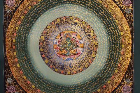 编号160-251636：彩绘唐卡-绿度母坛城（70*70CM左右）