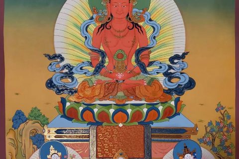 编号160-392291：嘎玛嘎赤-长寿佛·长寿三尊（70*50CM左右）