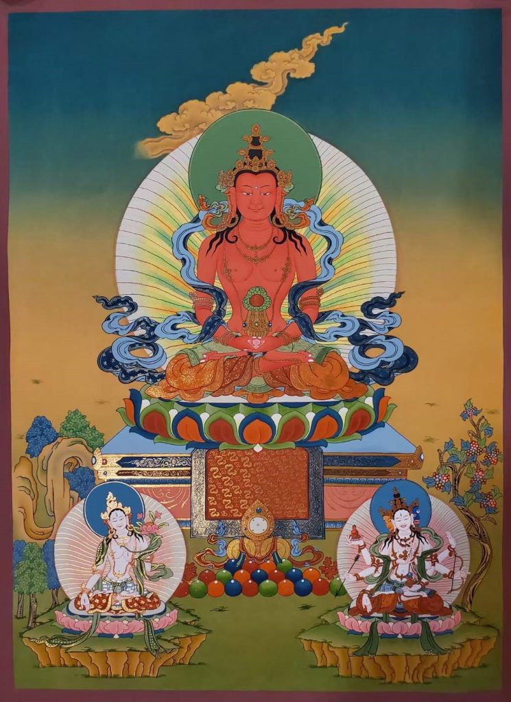编号160-392291：嘎玛嘎赤-长寿佛·长寿三尊（70*50CM左右）