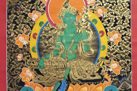 编号160-978363：黑金唐卡-绿度母（75*50CM左右）