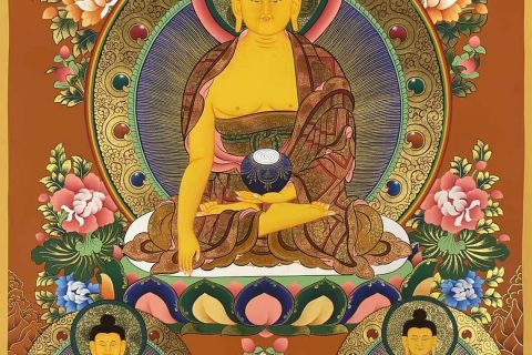 编号172-118340：彩绘唐卡-释迦牟尼佛·三世佛（75*55CM左右）