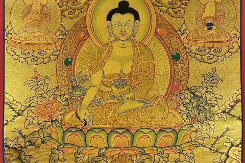 编号172-173185：黄金唐卡-药师佛·药师七佛（75*50CM左右）