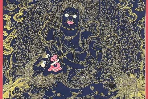 编号172-192333：黑金唐卡-财宝天王（90*60CM左右）