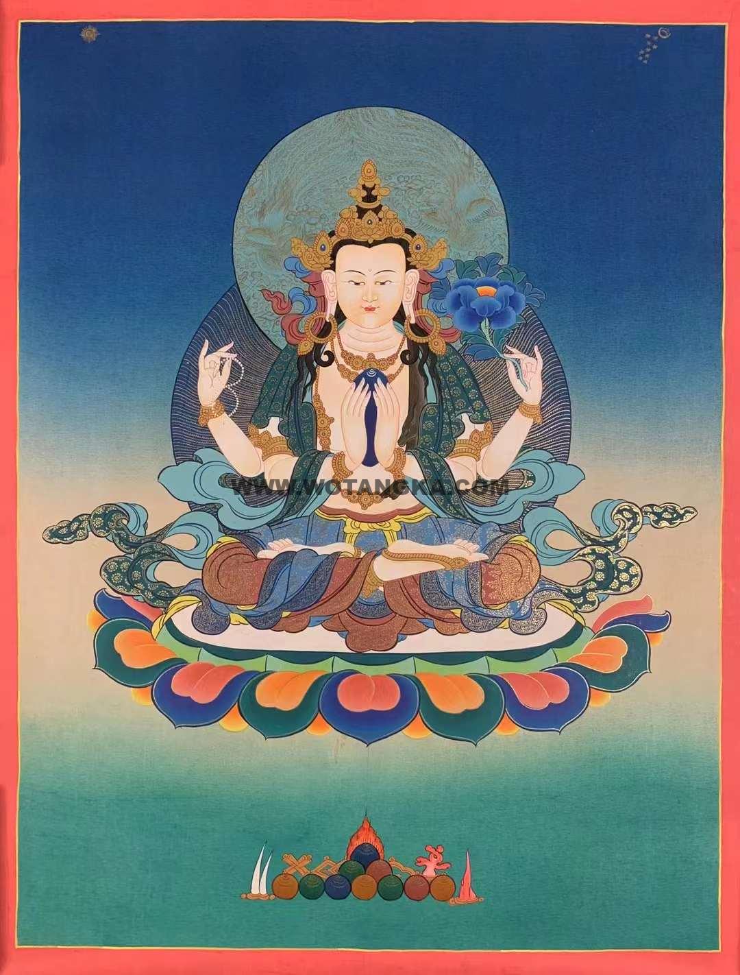 编号172-401568：彩绘唐卡-四臂观音（50*38CM左右）