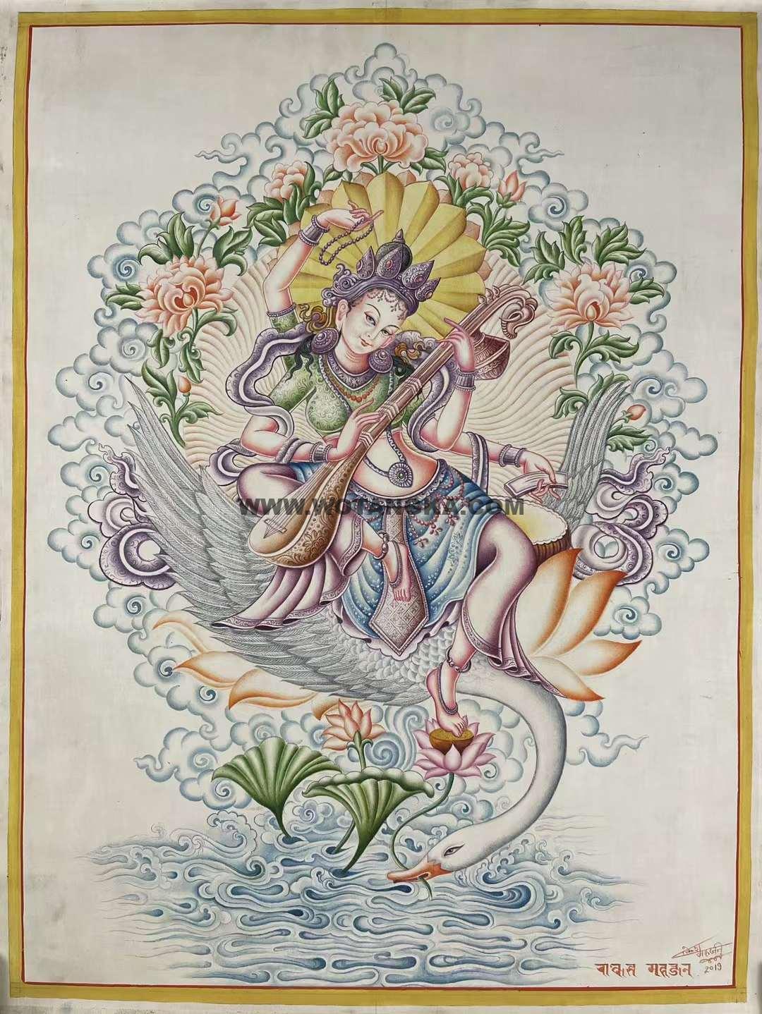 编号172-589802:彩绘唐卡-妙音天女(50*35CM左右)