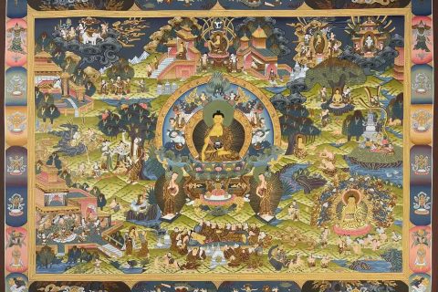 编号172-772012：彩绘唐卡-释迦牟尼佛·佛本身故事图（85*115CM左右）