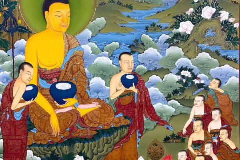 编号173-149090：彩绘唐卡-释迦牟尼佛·说法图（120*90CM左右）