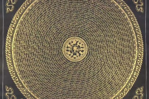 编号173-200225：黑金唐卡-六字真言坛城（100*100CM左右）