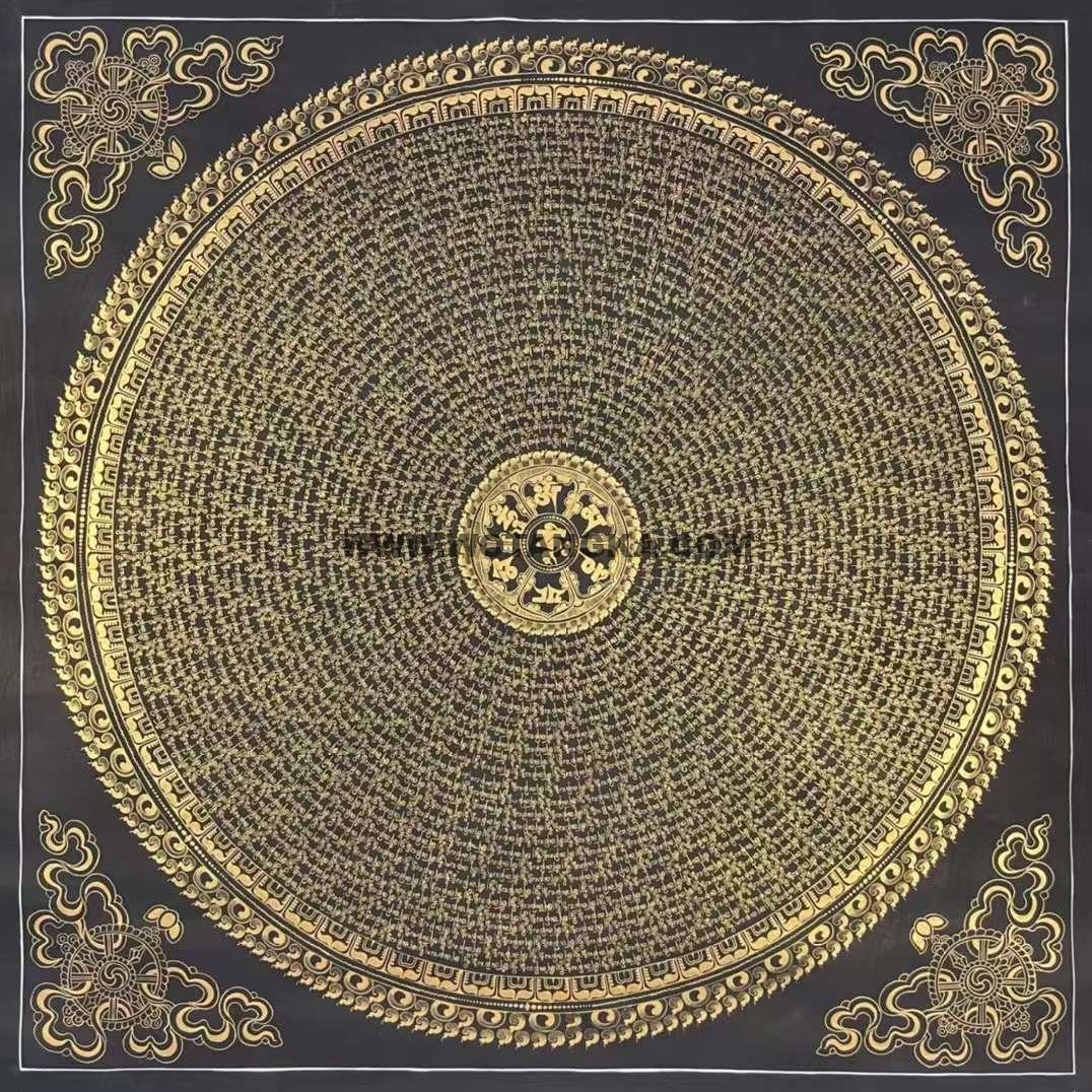 编号173-200225:黑金唐卡-六字真言坛城(100*100CM左右)