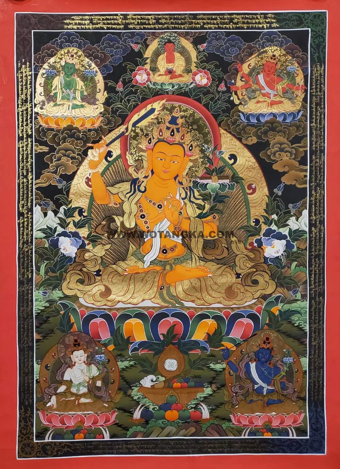 编号173-213534：彩绘唐卡-文殊菩萨·五部文殊（90*60CM左右）