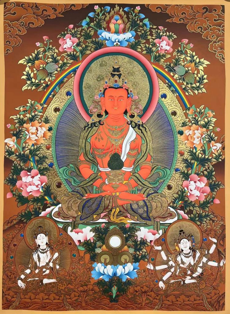 编号173-255879：红金唐卡-长寿佛·长寿三尊（75*55CM左右）
