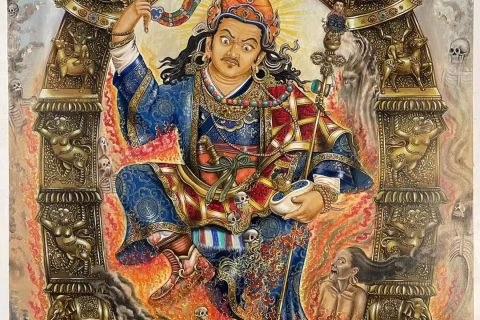 编号173-263347：彩绘唐卡-莲花生大士（55*40CM左右）