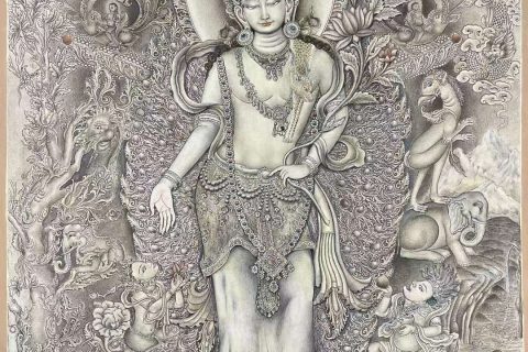 编号173-271700：彩绘唐卡-绿度母（62*35CM左右）