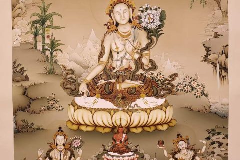 编号173-284974：嘎玛嘎赤-白度母·长寿三尊（100*70CM左右）