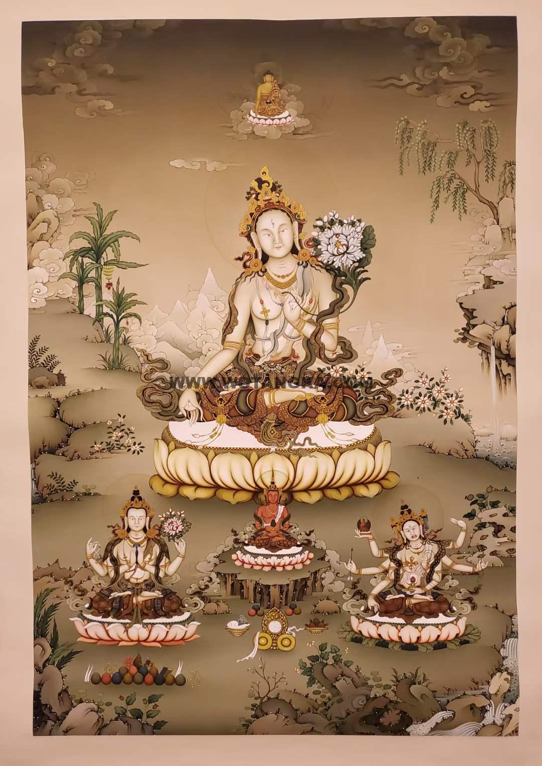 编号173-284974：嘎玛嘎赤-白度母·长寿三尊（100*70CM左右）