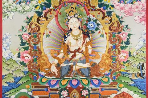 编号173-405211：彩绘唐卡-白度母·长寿三尊（150*100CM左右）