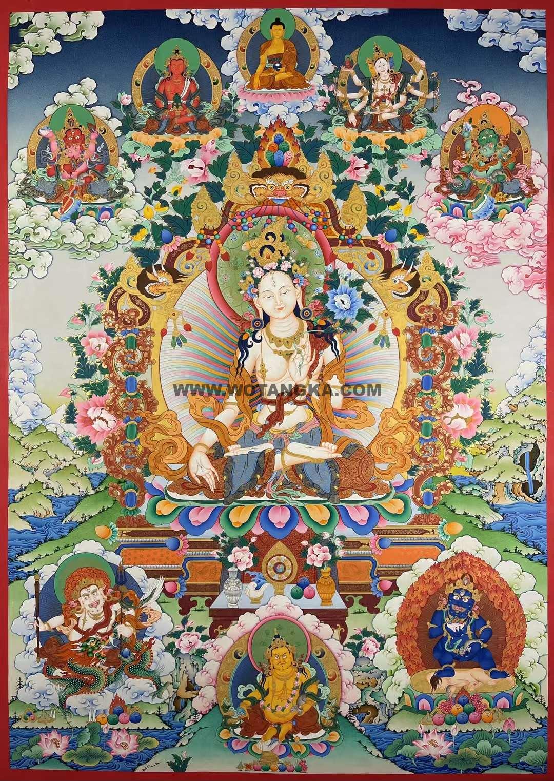 编号173-405211:彩绘唐卡-白度母·长寿三尊(150*100CM左右)