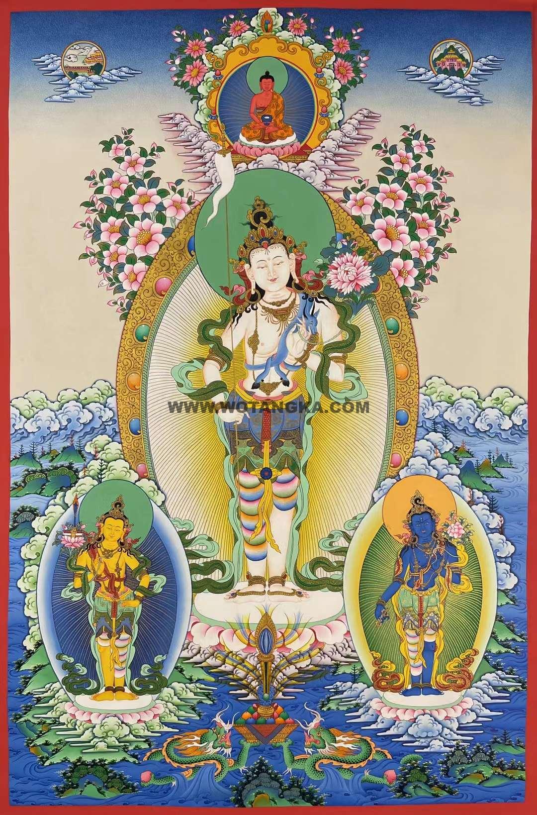 编号173-441628:彩绘唐卡-观音菩萨·雪域三怙主(75*50CM左右)