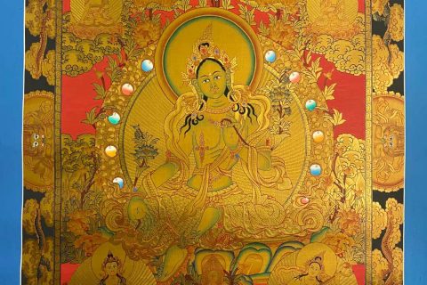编号173-520630：黄金唐卡-绿度母（80*55CM左右）