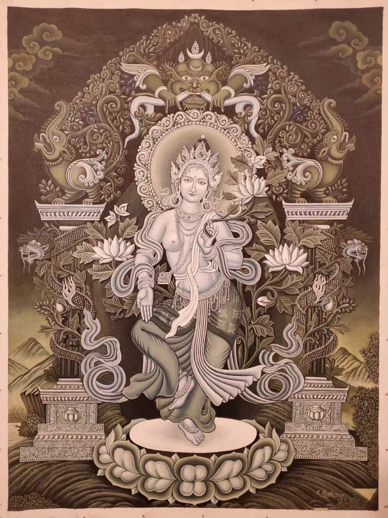 编号173-587624：彩绘唐卡-绿度母（65*40CM左右）