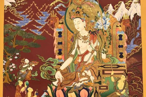 编号173-735871：彩绘唐卡-白度母·长寿三尊（100*70CM左右）