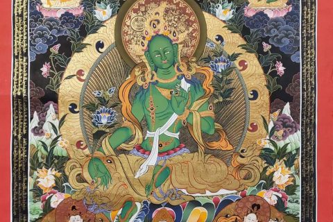 编号173-859962：彩绘唐卡-绿度母（80*60CM左右）